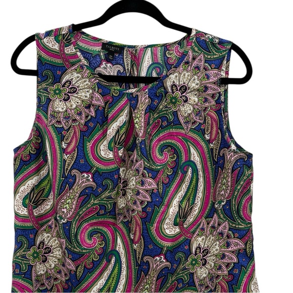 Talbots 100% Silk Paisley Floral Sleeveless Blue Pink Green Luxury Top, 12P - Picture 3 of 10